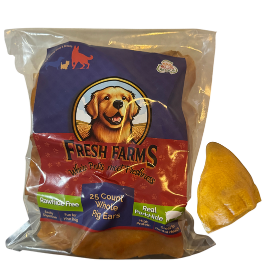 Fresh Farms Pig Ears for Dogs (25 Pack), All-Natural Whole Thick Pigs Ears, Single Ingredient & Highly Digestible, Rawhide Free - Dog Treats