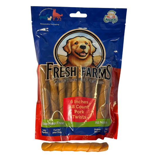 Fresh Farms 18 PK 6 Inches Rolls Roasted Pork Skin Dog Chews, Rawhide Free – Natural Treats for All Dog Sizes, Easily Digestible