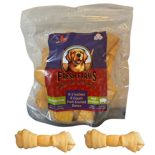 Fresh Farms 8 PK 6-7" Natural Roasted Pork Skin Knotted Bones, Rawhide Free Dog Chews
