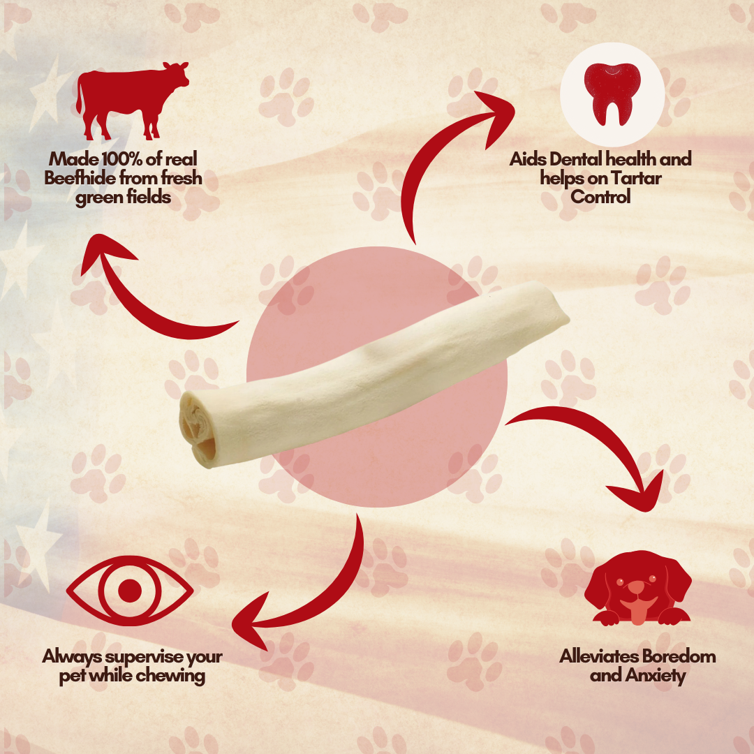 50 Units Per Pack of  Natural Rawhide 5-6" Rolls Value Pack: One Single Layer Premium Cut Rawhide Dog Chews Long Lasting, no Small Pieces, for Aggressive chewers. No preservatives, Perfect Natural Dog Care.