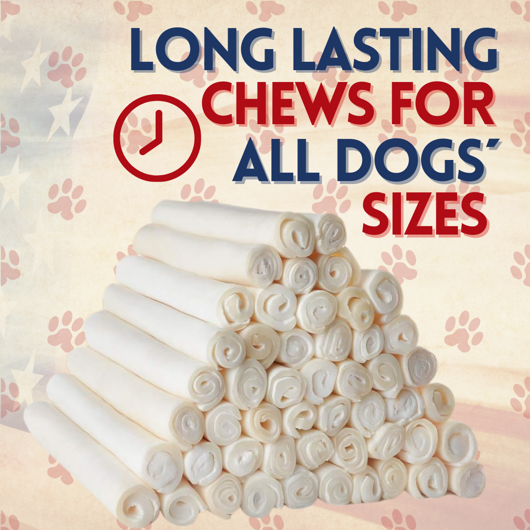 50 Units Per Pack of  Natural Rawhide 5-6" Rolls Value Pack: One Single Layer Premium Cut Rawhide Dog Chews Long Lasting, no Small Pieces, for Aggressive chewers. No preservatives, Perfect Natural Dog Care.