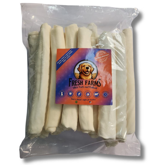 20 Units Per Pack of Natural Rawhide 9-10" Rolls Value Pack: One Single Layer Premium Cut rawhide dog chews long lasting, no small pieces, for aggressive chewers. No preservatives, perfect natural dog care.