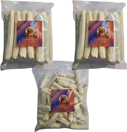 Premium Rawhide Economy Box: 2 Bags 20PK 9-10" Rolls + 1 Bag 5Lb Rawhide Chips